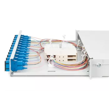 DIGITUS Fiber Optic Sliding Splice Box, 1U, Equipped 12x SC duplex, incl. M 25 Screw, Splice Cassette Color Pigtails OS2, Adapter