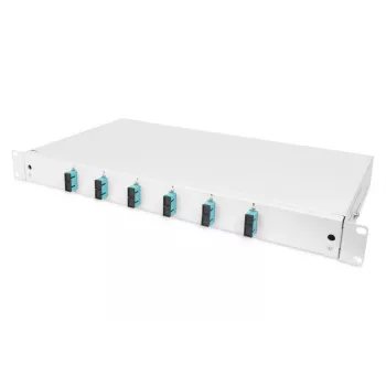 DIGITUS Fiber Optic Sliding Splice Box, 1U, Equipped 6x SC duplex, incl. M 25 Screw, Splice Cassette Color Pigtails OM3, Adapter