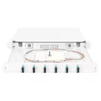 DIGITUS Fiber Optic Sliding Splice Box, 1U, Equipped 6x SC duplex, incl. M 25 Screw, Splice Cassette Color Pigtails OM3, Adapter