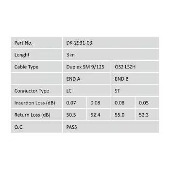 DIGITUS Fiber Optic Patch Cord, LC to ST OS2, Singlemode 09/125 µ, Duplex, Length 3m