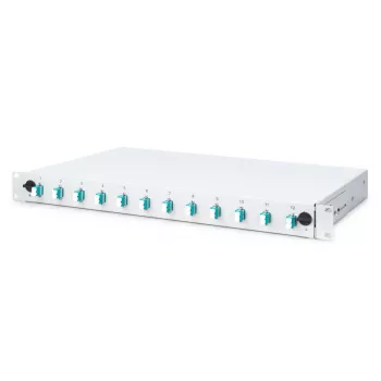 DIGITUS Fiber Optic Sliding Splice Box, 1U, Equipped 12x LC duplex, incl. M 25 Screw, Splice Cassette OM3 Color Pigtails, Adapter
