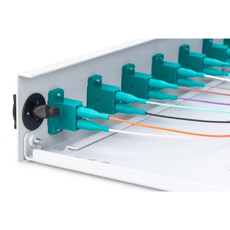 DIGITUS Fiber Optic Sliding Splice Box, 1U, Equipped 12x LC duplex, incl. M 25 Screw, Splice Cassette OM3 Color Pigtails, Adapter