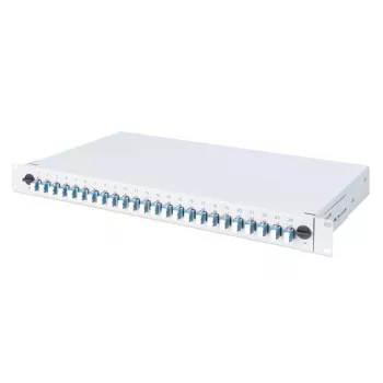 DIGITUS Fiber Optic Sliding Splice Box, 1U, Equipped 24x LC duplex, incl. M 25 Screw, Splice Cassette Color Pigtails OM4, Adapter