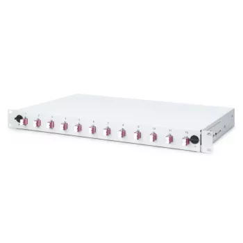 DIGITUS Fiber Optic Sliding Splice Box, 1U, Equipped 12x LC duplex, incl. M 25 Screw, Splice Cassette Color Pigtails OM4, Adapter