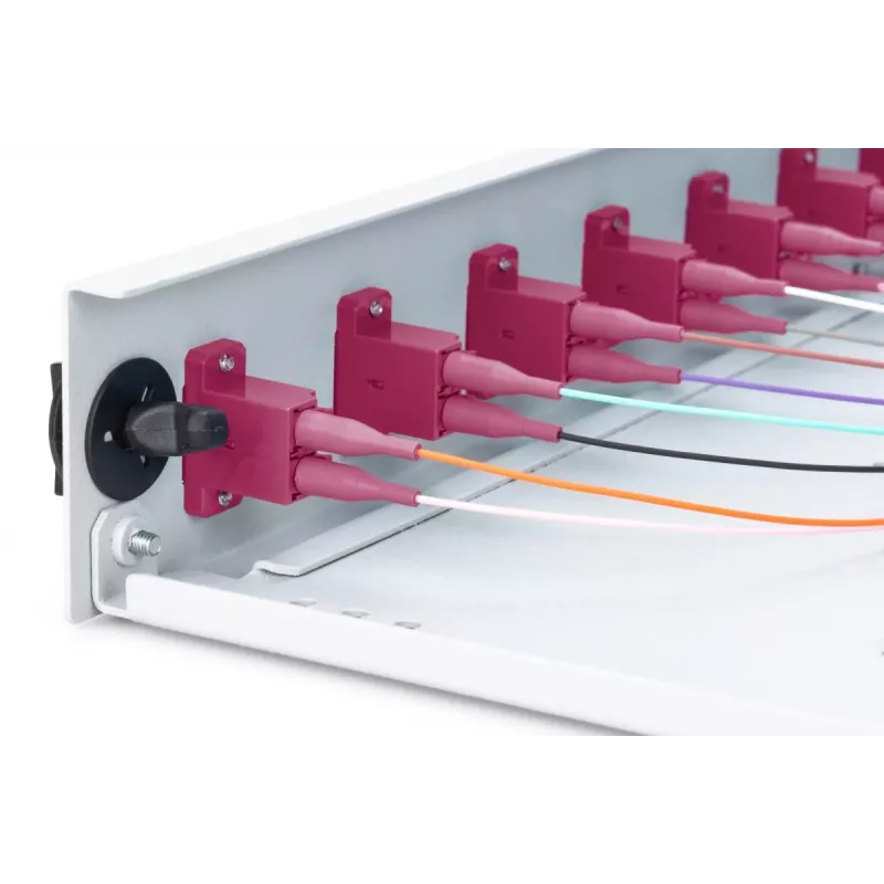 DIGITUS Fiber Optic Sliding Splice Box, 1U, Equipped 12x LC duplex, incl. M 25 Screw, Splice Cassette Color Pigtails OM4, Adapter