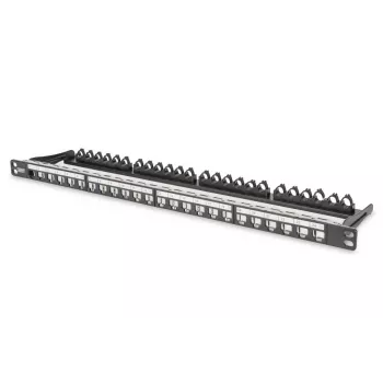 DIGITUS Modular Patch Panel, shielded 24-port, label field, 0.5U, rack mount, color black RAL 9005