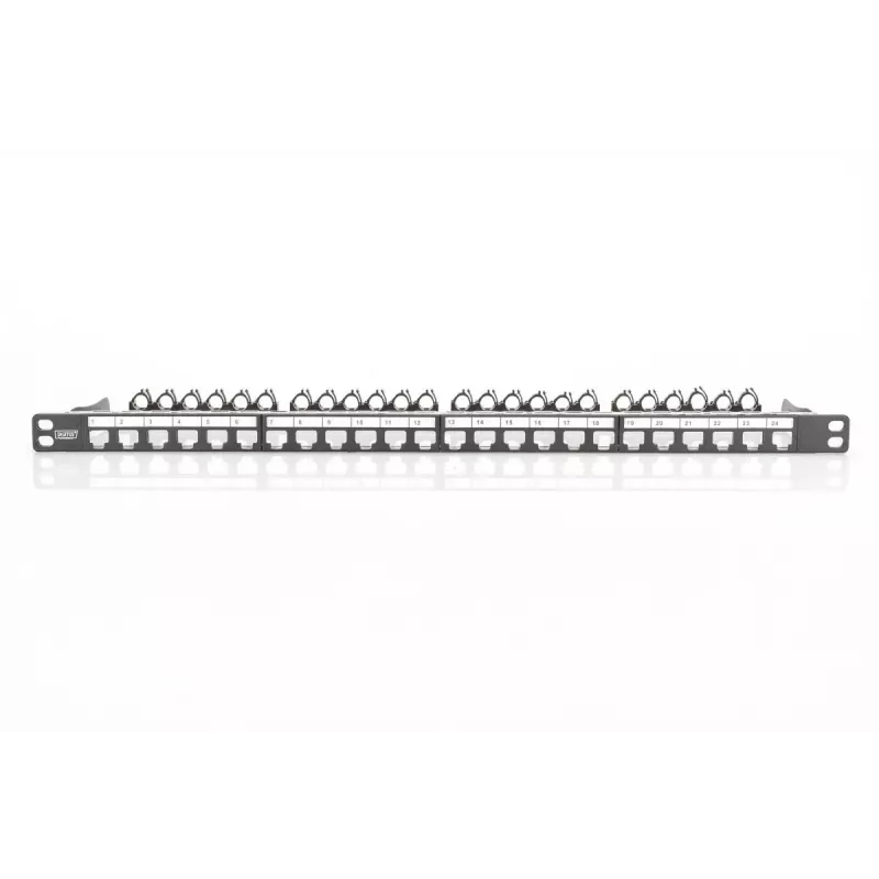 DIGITUS Modular Patch Panel, shielded 24-port, label field, 0.5U, rack mount, color black RAL 9005