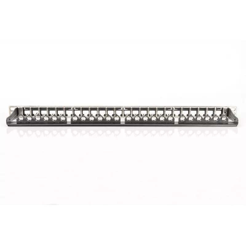 DIGITUS Modular Patch Panel, shielded 24-port, label field, 0.5U, rack mount, color black RAL 9005
