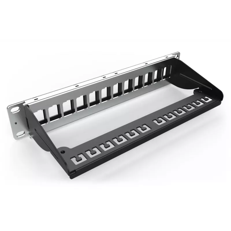 DIGITUS Modular Patch Panel, shielded 12-port, Blank, 1U, 254mm (10 inch) Rack Mount Color black RAL 9005