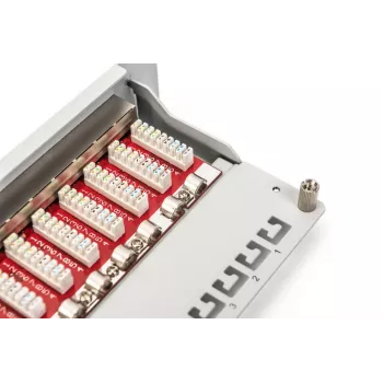 DIGITUS CAT6A Patch Panel, shielded, 12-Port label field, 1U, 10in rack mount, grey RAL 7035