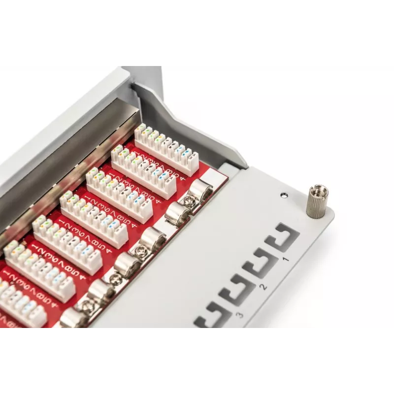 DIGITUS CAT6A Patch Panel, shielded, 12-Port label field, 1U, 10in rack mount, grey RAL 7035