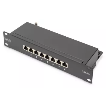 DIGITUS Patch Panel CAT6A shielded,8-Port 1U, 10in rack mount, black RAL 9005