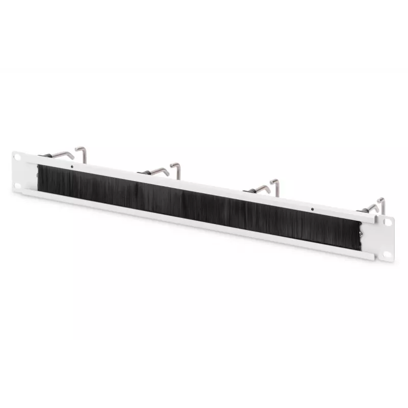 DIGITUS 1U cable management panel with brush 4x steel rings 40x75 mm, grey (RAL 7035)