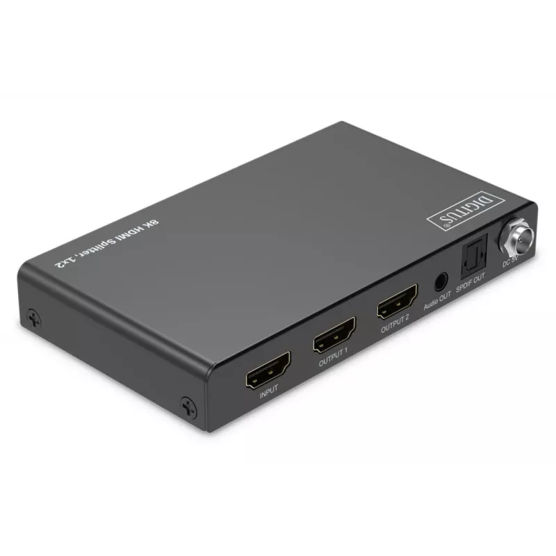 DIGITUS 1x2 HDMI Splitter - 8K/60Hz (4:4:4), Toslink, Stereo, EDID Control