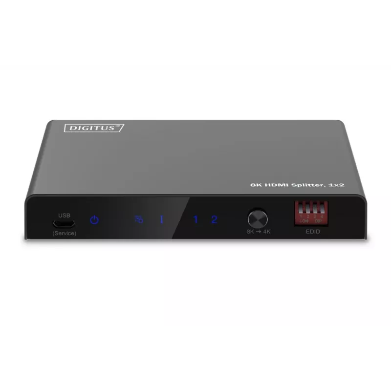 DIGITUS 1x2 HDMI Splitter - 8K/60Hz (4:4:4), Toslink, Stereo, EDID Control
