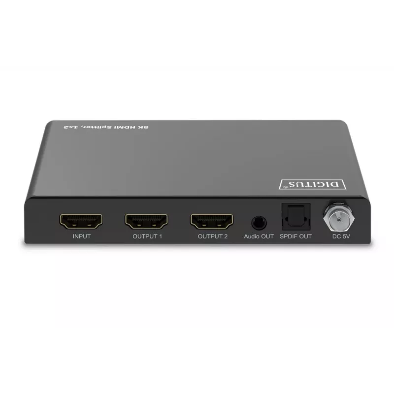 DIGITUS 1x2 HDMI Splitter - 8K/60Hz (4:4:4), Toslink, Stereo, EDID Control