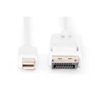 DIGITUS DisplayPort connection cable, mini DP - DP M/M, 2m w/interlock, DP 1.1a conform white