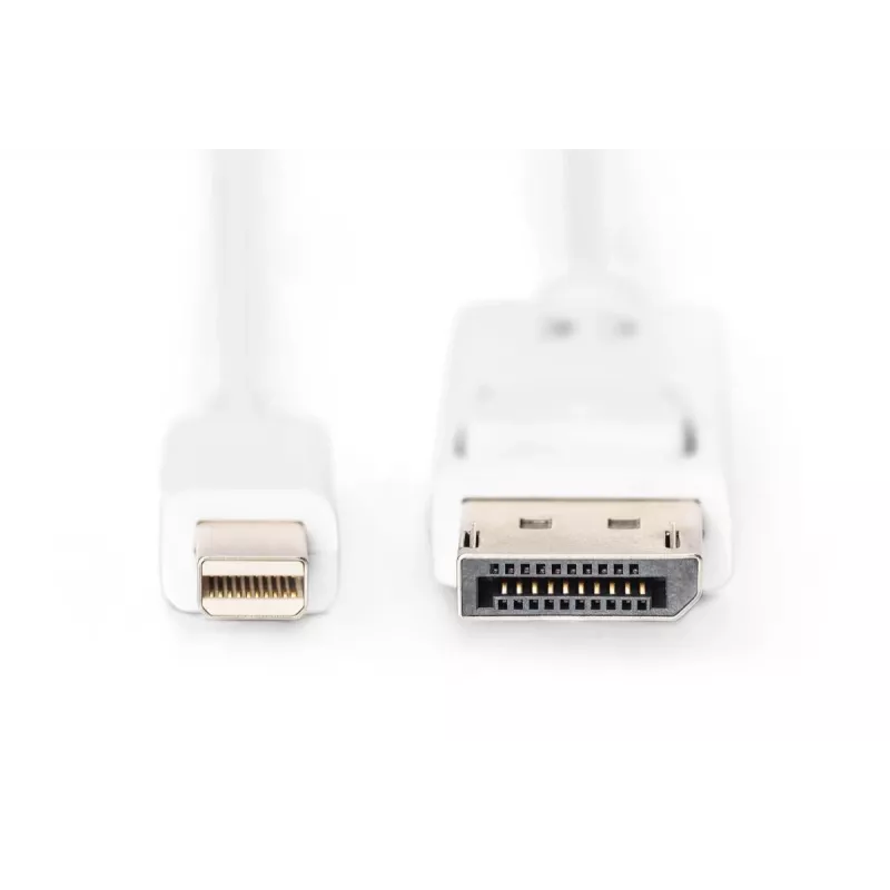 DIGITUS DisplayPort connection cable, mini DP - DP M/M, 3m w/interlock, DP 1.1a conform white