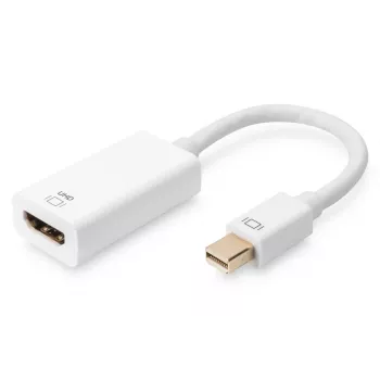 DIGITUS ASSMANN DisplayPort adapter cable, mini DP - HDMI type A M/F, 20cm HDMI Ver. 2.0, active, CE, gold, white