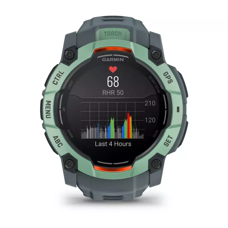 Smartwatch GARMIN Instinct 3 AMOLED — 50 mm case, AMOLED 1.3 inch, GPS/GLONASS/Galileo, 10 ATM, 24-day battery