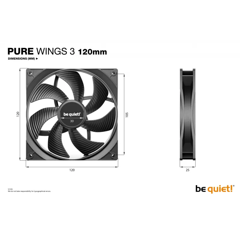 be quiet Pure Wings 3 120mm Computer case Fan 12 cm Black 1 pc(s)
