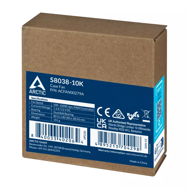 ARCTIC S8038-10K - 80 mm Server Fan, Fan, 8 cm, 173.3 m³/h, Black