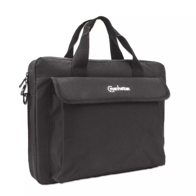 Manhattan London Laptop Bag 14.1 inch, Top Loader, Black, LOW COST, Accessories Pocket, Shoulder Strap (removable), Notebook Case, Three Year Warranty