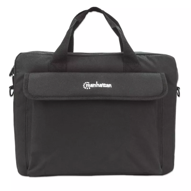 Manhattan London Laptop Bag 14.1 inch, Top Loader, Black, LOW COST, Accessories Pocket, Shoulder Strap (removable), Notebook Case, Three Year Warranty
