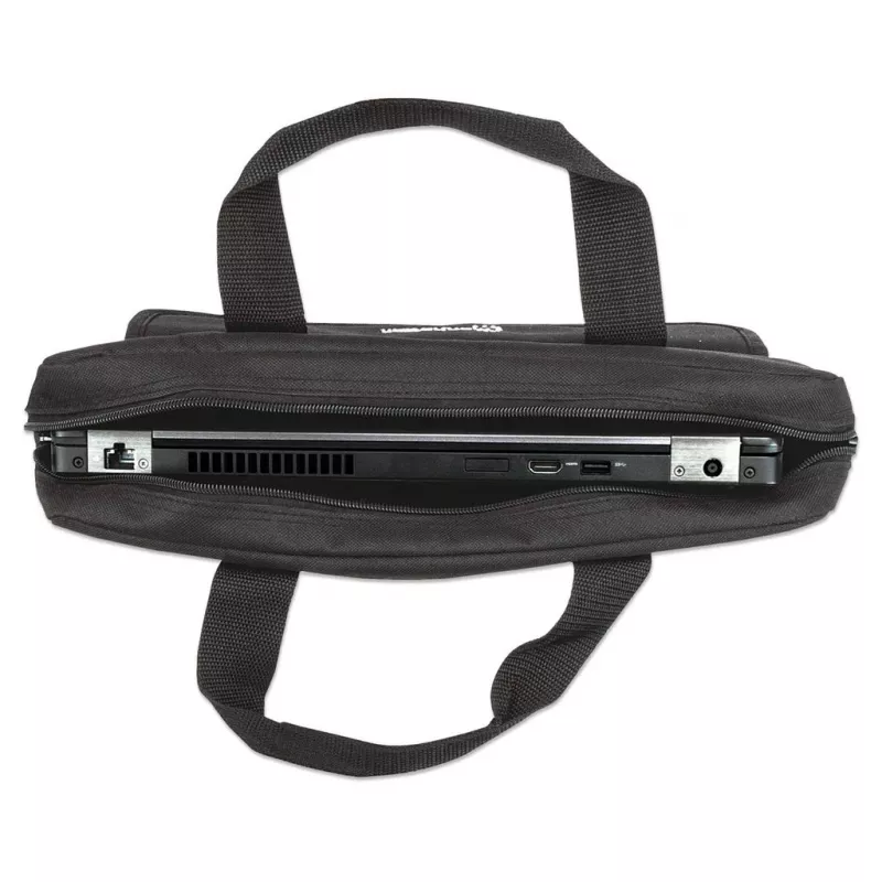 Manhattan London Laptop Bag 14.1 inch, Top Loader, Black, LOW COST, Accessories Pocket, Shoulder Strap (removable), Notebook Case, Three Year Warranty