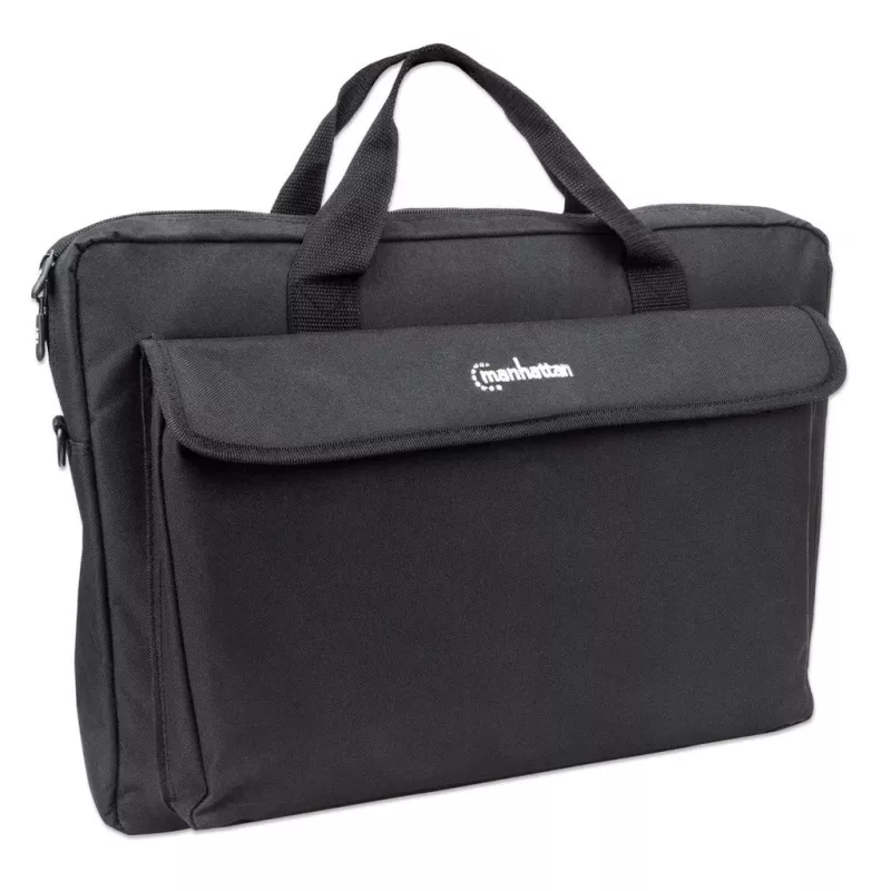 Manhattan London Laptop Bag 17.3 inch, Top Loader, Black, LOW COST, Accessories Pocket, Shoulder Strap (removable), Notebook Case, Three Year Warranty