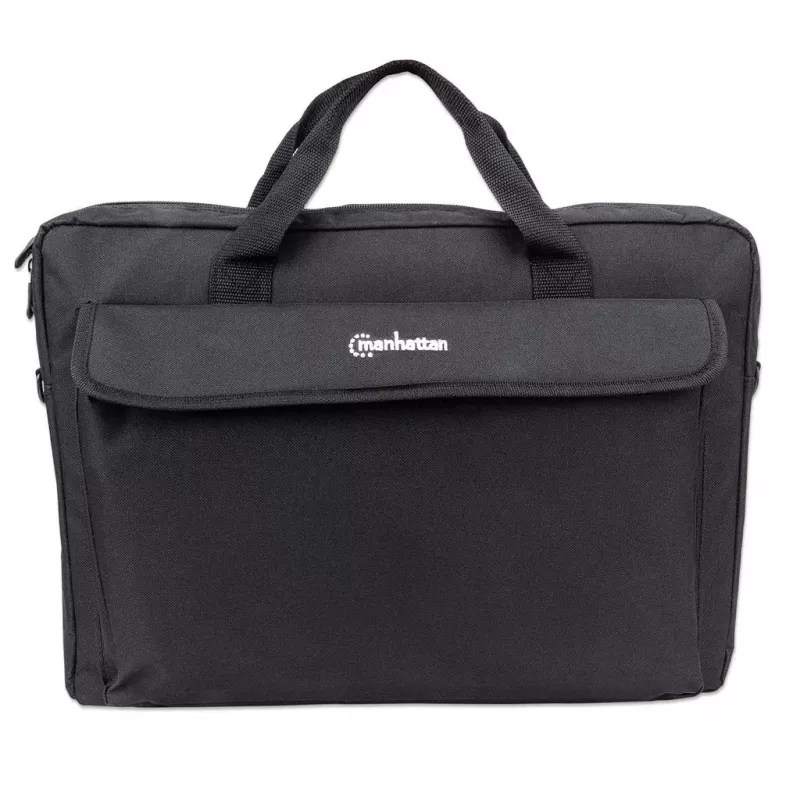 Manhattan London Laptop Bag 17.3 inch, Top Loader, Black, LOW COST, Accessories Pocket, Shoulder Strap (removable), Notebook Case, Three Year Warranty
