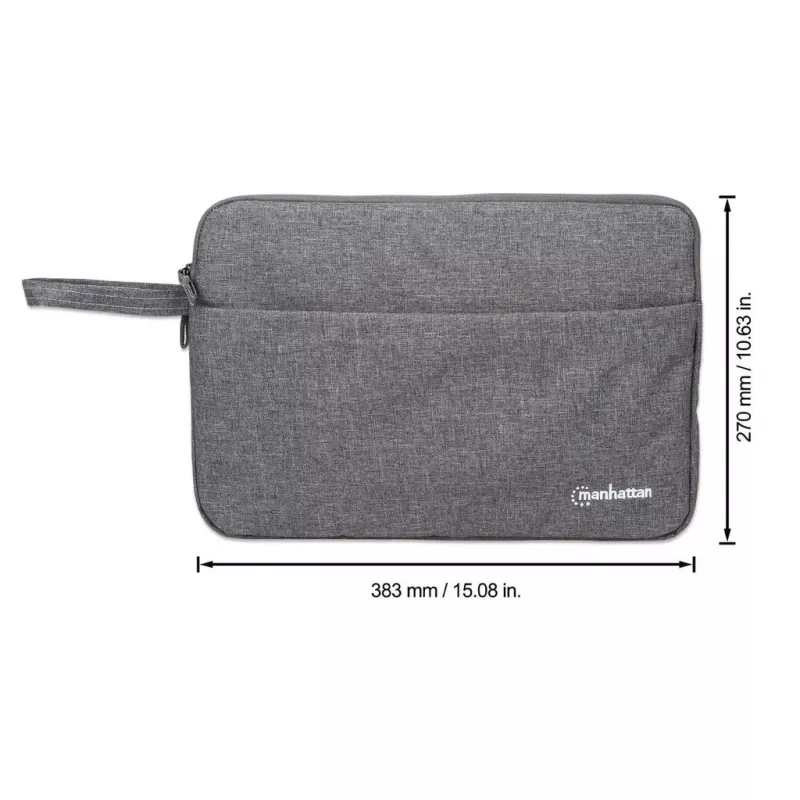 Manhattan Seattle Laptop Sleeve 14.5 inch, Grey, Padded, Extra Soft Internal Cushioning, Main Compartment with double zips, Zippered Front Pocket, Carry Loop, Water Resistant and Durable, Notebook Slipcase, Three Year Warranty