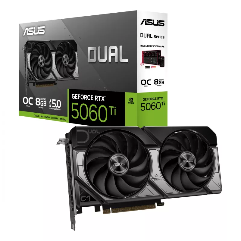 Graphics card ASUS GeForce RTX 5060 Ti 8 GB GDDR7, PCIe 5.0, 128-bit, 2602 MHz boost, 2.5-slot, 229 mm