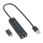 SHARKOON USB Hub - 3-port USB 3.2 Gen 1 Alu + Ethernet Black