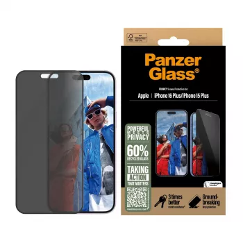 PanzerGlass ® Privacy Screen Protector iPhone 16 Plus | 15 Plus | Ultra-Wide Fit w. EasyAligner