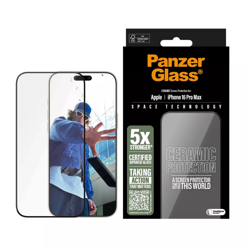 PanzerGlass ® Ceramic Screen Protector iPhone 16 Pro Max | Ultra-Wide Fit w. EasyAligner