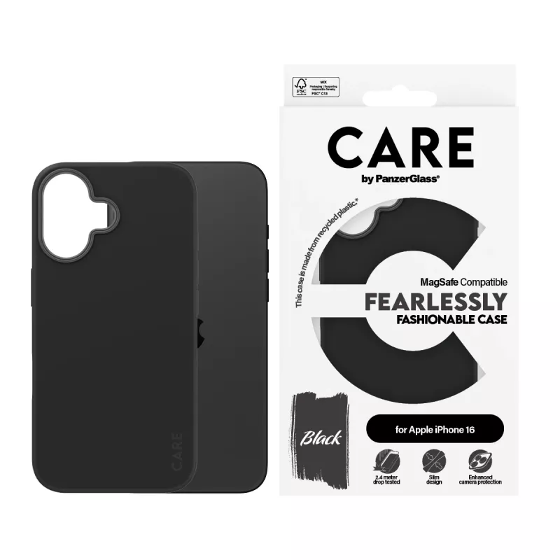 PanzerGlass CARE™ by ® Case Black w. MagSafe iPhone 16, Cover, Apple, Apple - iPhone 16, Black