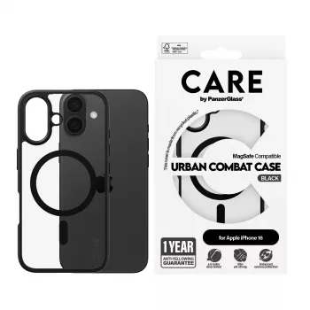 PanzerGlass CARE™ by ® Urban Combat Case Transparent w. Black Frame & MagSafe iPhone 16