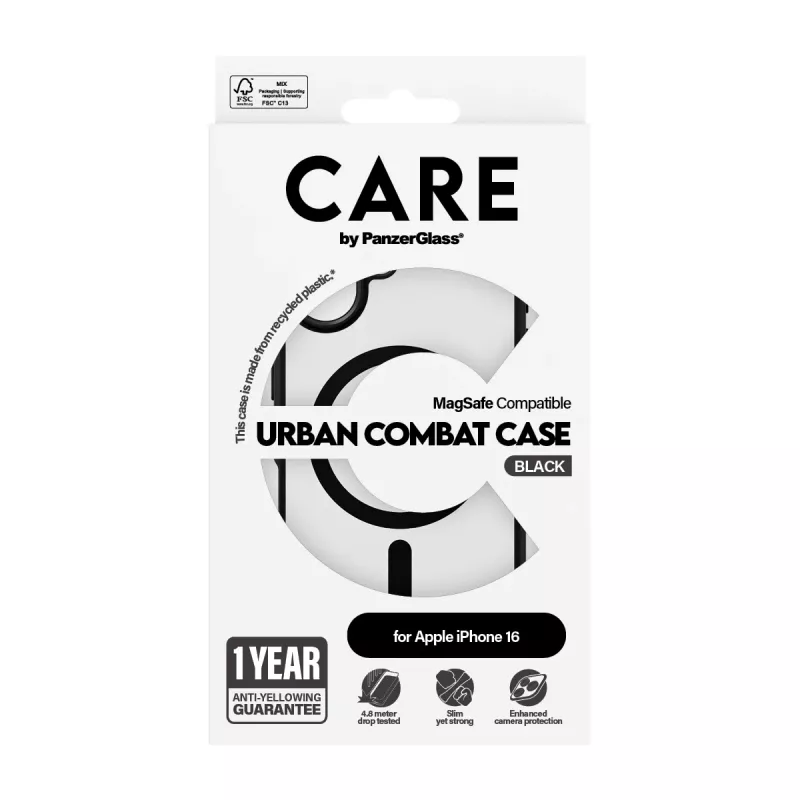 PanzerGlass CARE™ by ® Urban Combat Case Transparent w. Black Frame & MagSafe iPhone 16