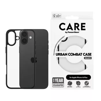 PanzerGlass CARE™ by ® Urban Combat Case Transparent w. Black Frame iPhone 16 Plus