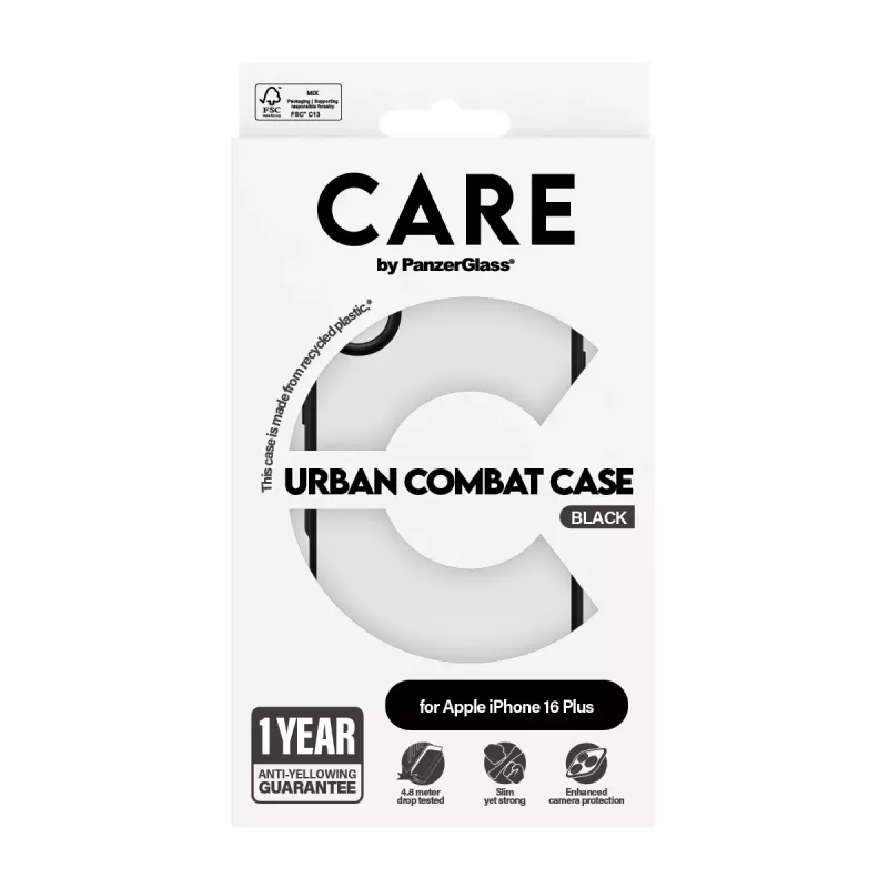 PanzerGlass CARE™ by ® Urban Combat Case Transparent w. Black Frame iPhone 16 Plus
