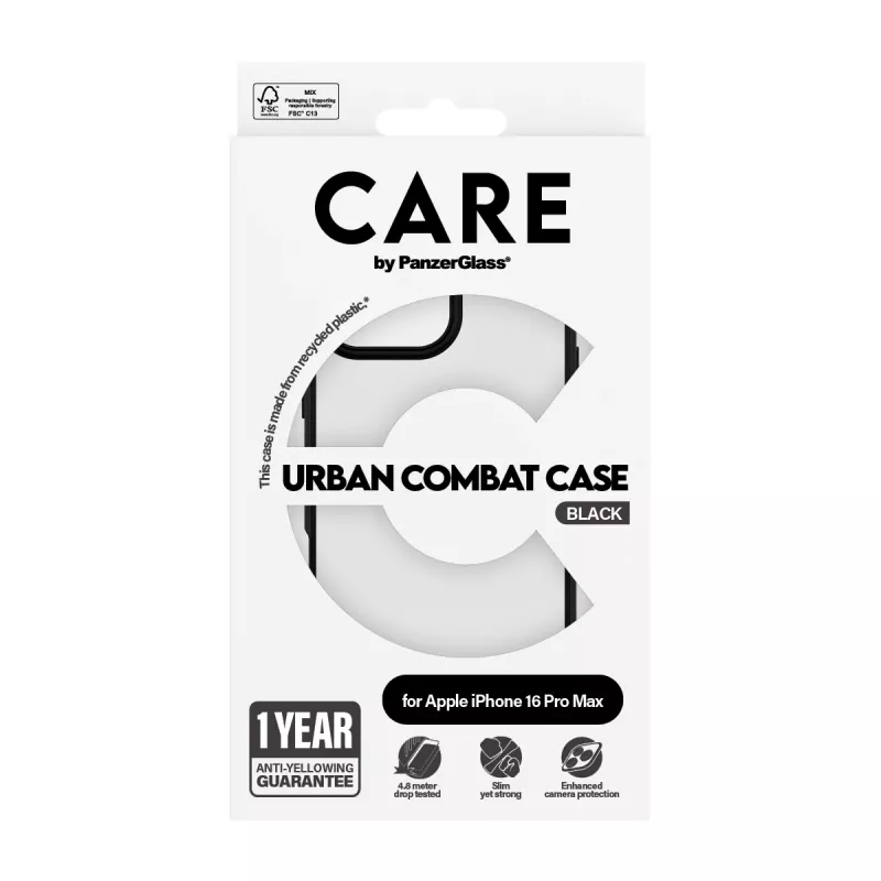 PanzerGlass CARE™ by ® Urban Combat Case Transparent w. Black Frame iPhone 16 Pro Max