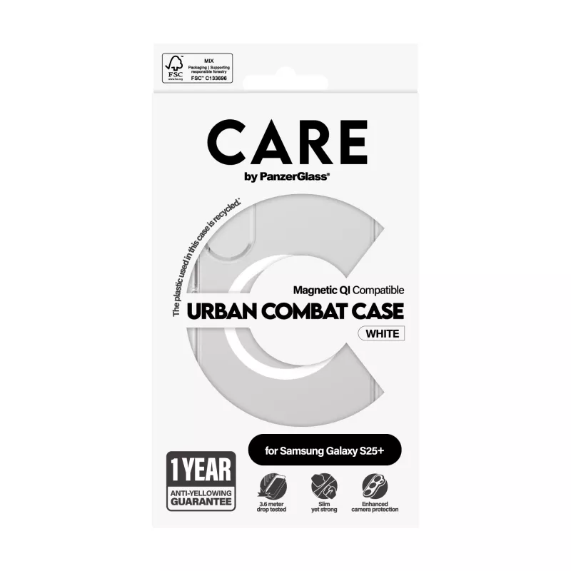 PanzerGlass CARE™ by ® Urban Combat Case Transparent w. White Qi Compatible Samsung Galaxy S25+