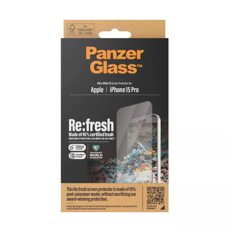 PanzerGlass ® Re:fresh Screen Protector iPhone 15 Pro | Ultra-Wide Fit w. EasyAligner