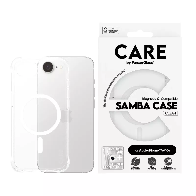 PanzerGlass CARE™ by ® Samba Case Transparent w. White Qi Compatible iPhone 17e | 16e