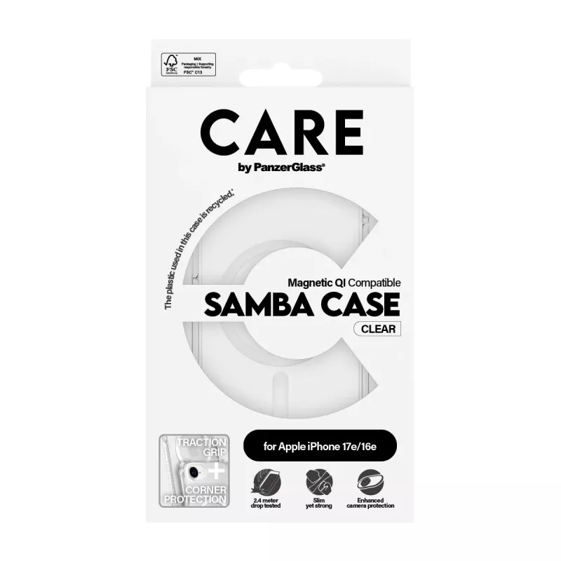 PanzerGlass CARE™ by ® Samba Case Transparent w. White Qi Compatible iPhone 17e | 16e