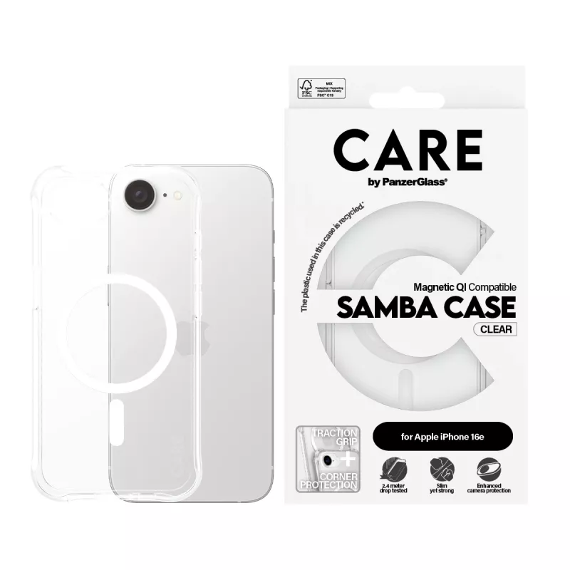 PanzerGlass CARE™ by ® Samba Case Transparent w. White Qi Compatible iPhone 17e | 16e