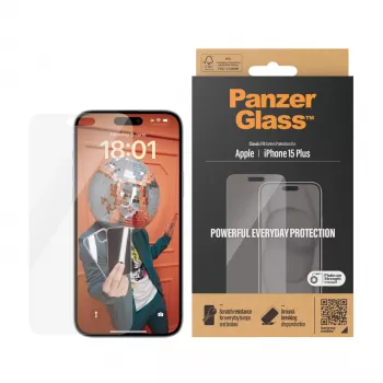 PanzerGlass ® Screen Protector iPhone 15 Plus | Classic Fit, Apple, Apple - iPhone 15 Plus, Dry application, Scratch resistant, Shock resistant, Transparent, 1 pc(s)