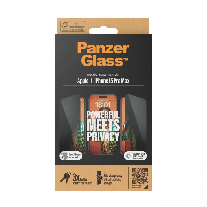 PanzerGlass ® Privacy Screen Protector iPhone 15 Pro Max | Ultra-Wide Fit w. EasyAligner