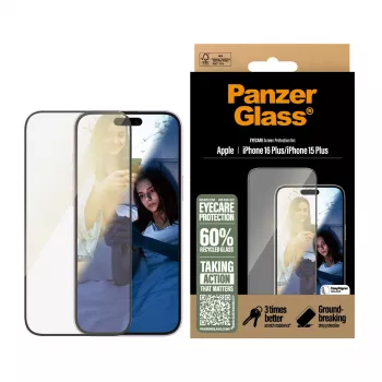 PanzerGlass ® EyeCARE™ Screen Protector iPhone 16 Plus | 15 Plus | Ultra-Wide Fit